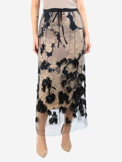 Black beaded mesh midi skirt - size UK 10 Skirts Dries Van Noten 