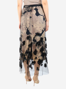 Dries Van Noten Black beaded mesh midi skirt - size UK 10