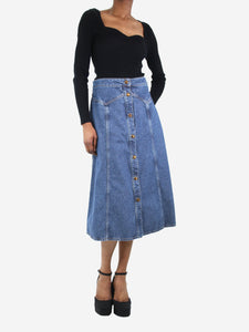 Chloe Blue faded denim midi skirt - size UK 8