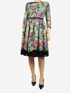 Louis Vuitton Multicolour wool-blend floral midi dress  - size UK 10