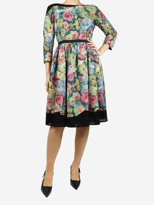 Louis Vuitton Multicolour wool-blend floral midi dress  - size UK 10