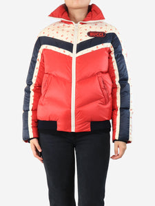 Gucci Red floral colourblock puffer jacket - size UK 10