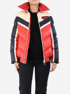 Gucci Red floral colourblock puffer jacket - size UK 10