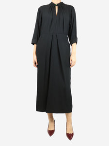 Prada Navy blue gathered crepe midi dress - size UK 16