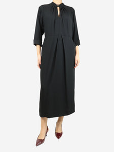 Prada Navy blue gathered crepe midi dress - size UK 16