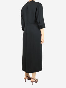 Prada Navy blue gathered crepe midi dress - size UK 16