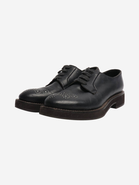 Black bejewelled leather lace-up shoes - size EU 38 alternate image