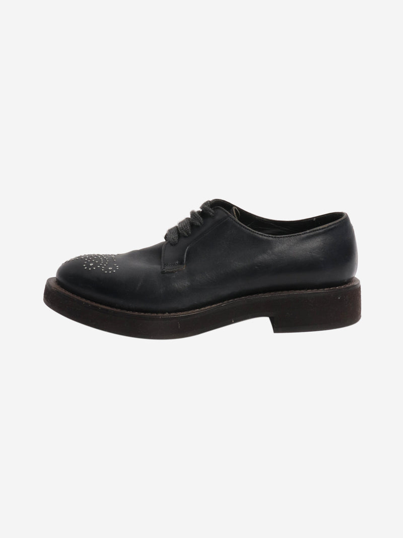 Black bejewelled leather lace-up shoes - size EU 38 Flat Shoes Brunello Cucinelli 