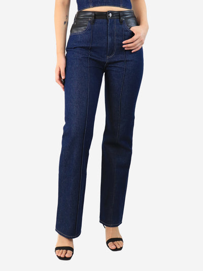 Blue jeans with leather detail - size UK 8 Trousers Goldsign 