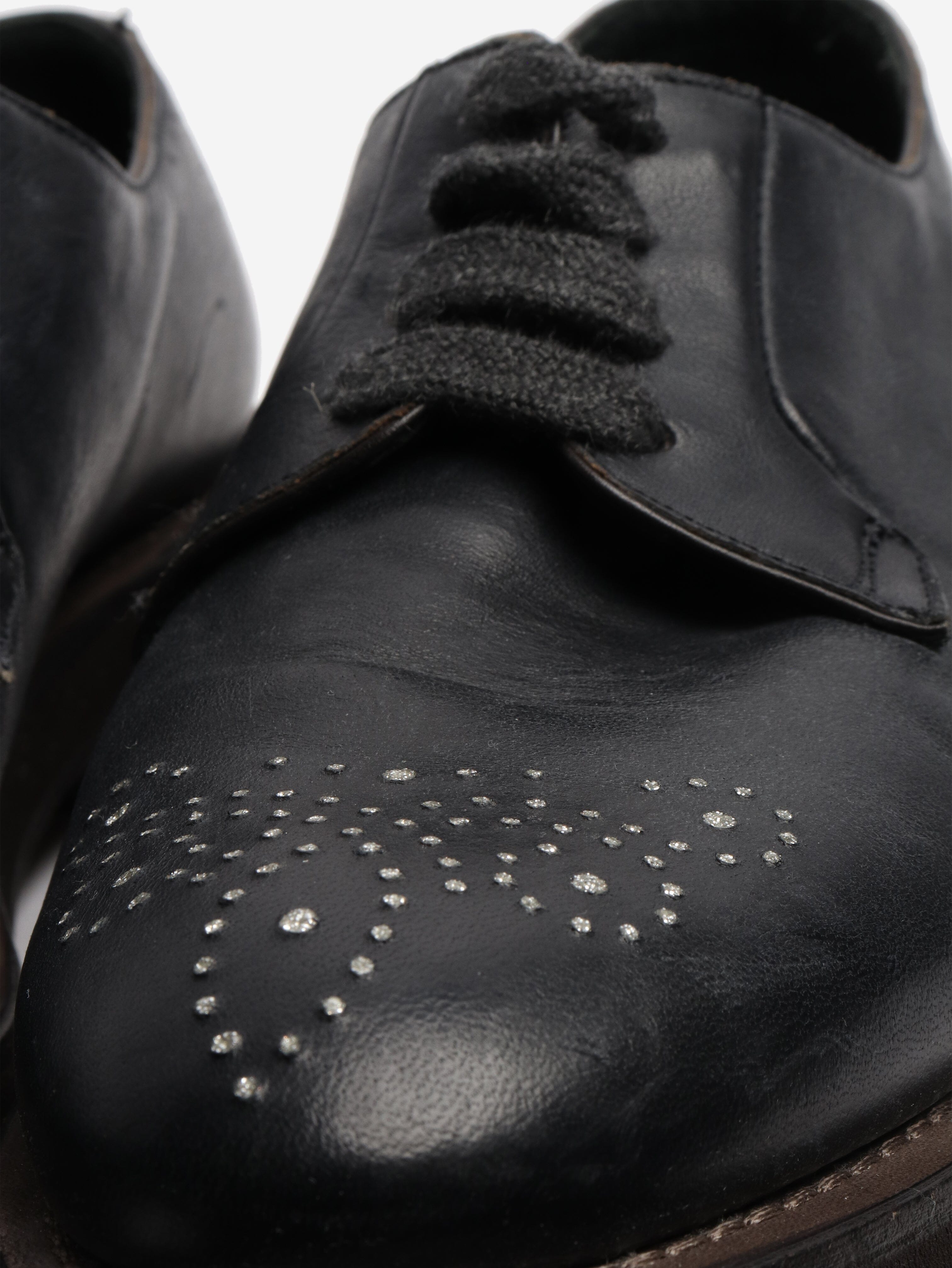 Black bejewelled leather lace-up shoes - size EU 38 Flat Shoes Brunello Cucinelli 