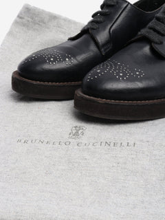 Black bejewelled leather lace-up shoes - size EU 38 Flat Shoes Brunello Cucinelli 