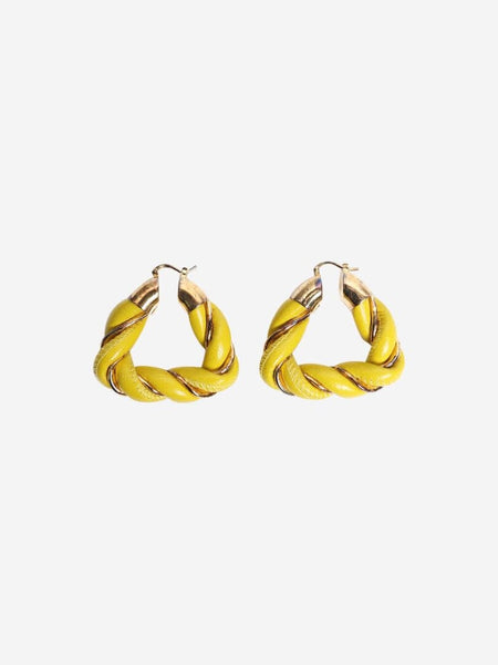 Green leather twist hoop earrings product image