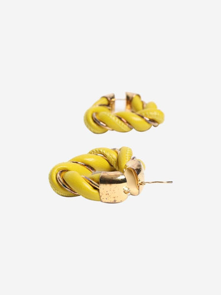 Green leather twist hoop earrings alternate image