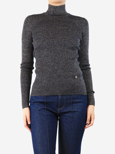 Chanel Navy blue ribbed lurex sweater - size UK 10