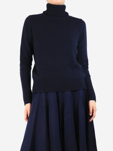 Allude Navy turtleneck cashmere jumper - size UK 10