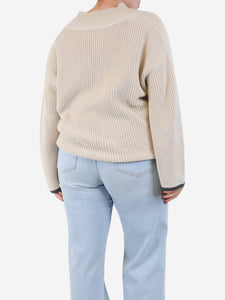 Brunello Cucinelli Neutral ribbed v-neck jumper - size