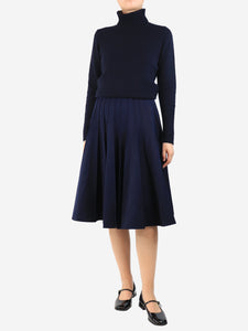 Bottega Veneta Navy blue pleated wool midi skirt - size UK 8