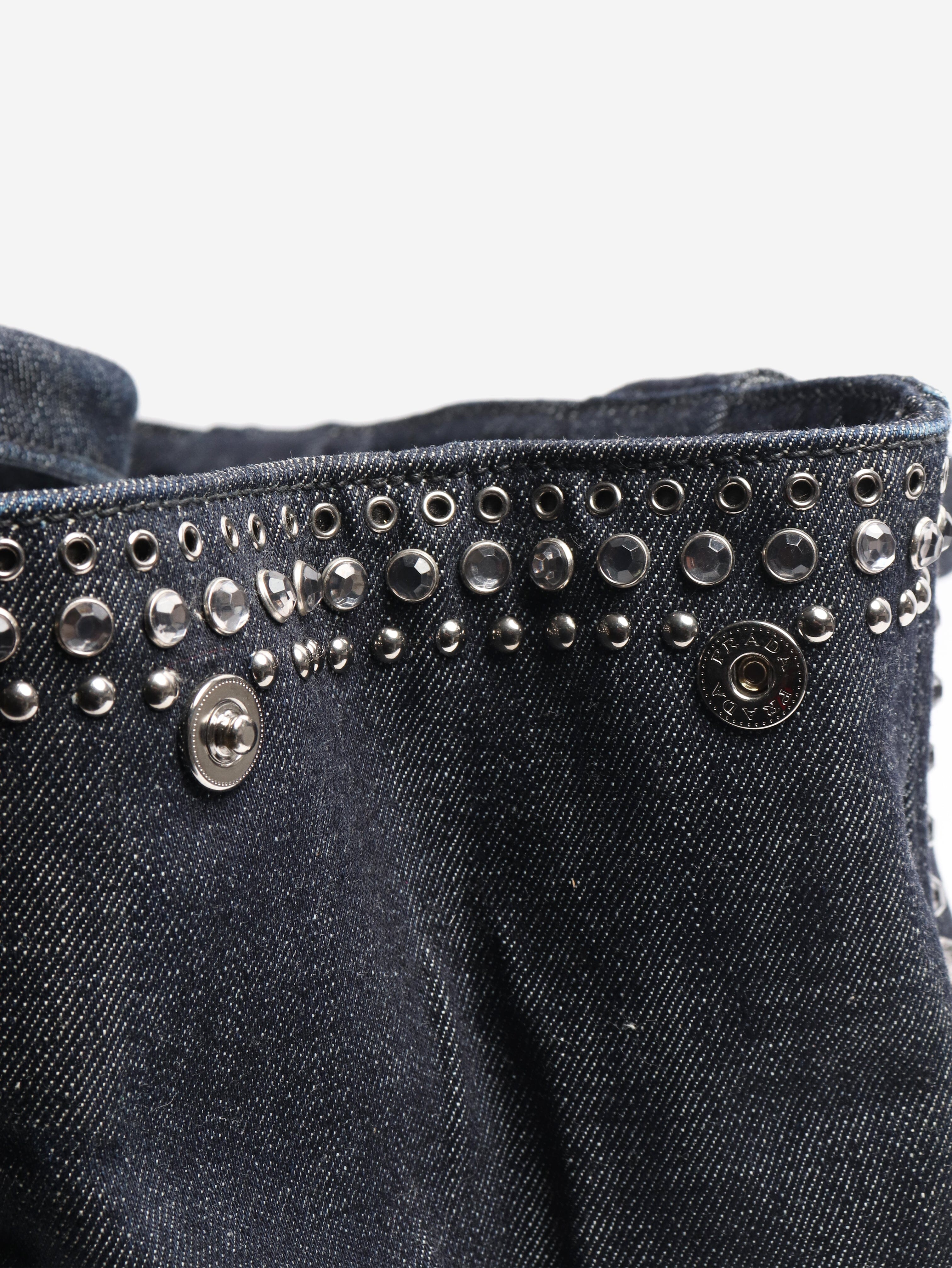 Indigo denim bejewelled 2way tote Shoulder bags Prada 