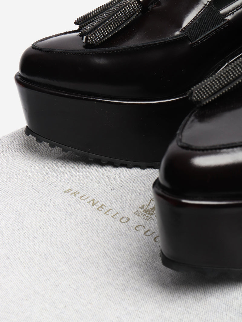 Dark brown tassel platform loafers - size EU 38 Flat Shoes Brunello Cucinelli 