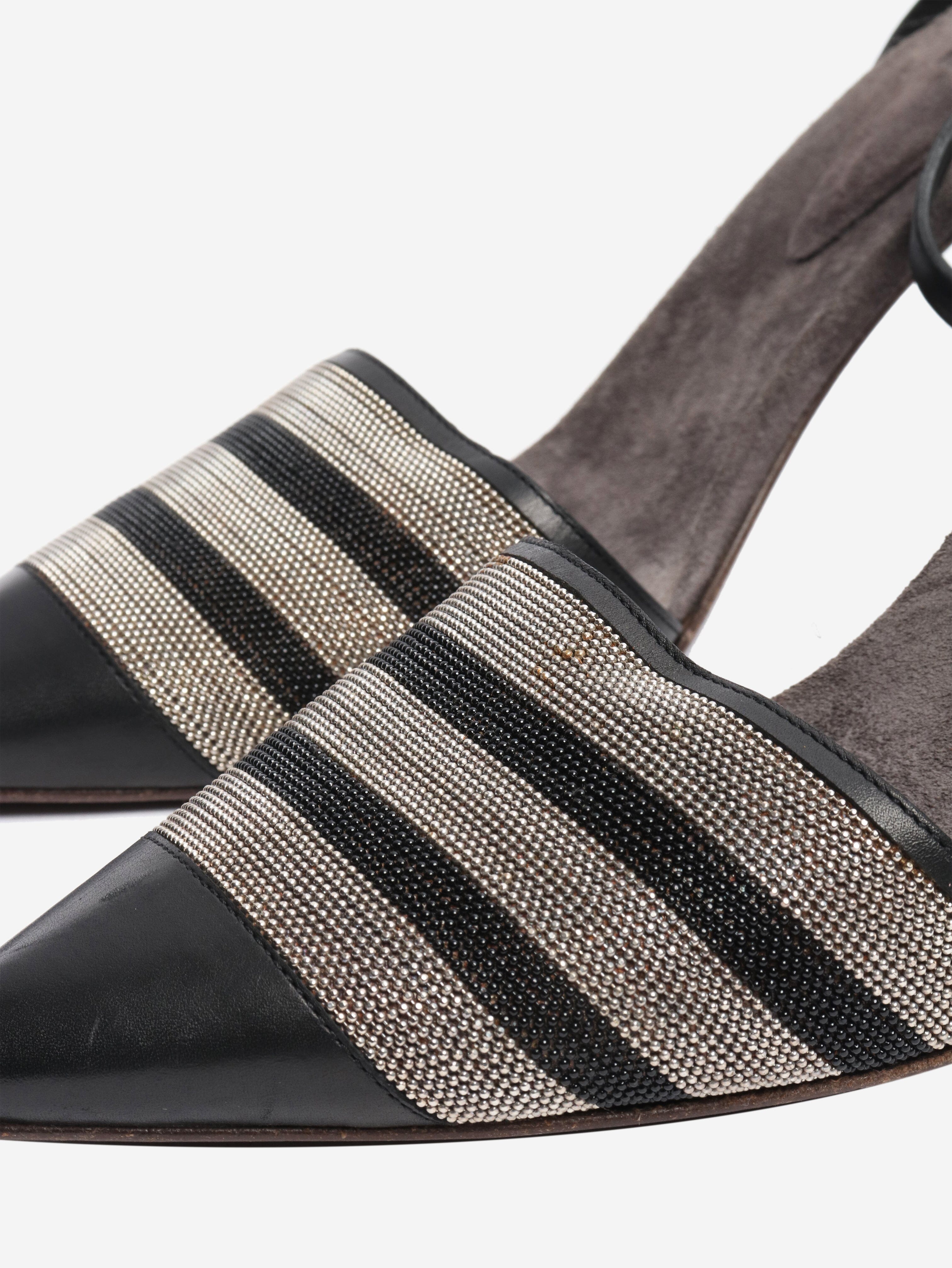 Black leather and sparkly beaded pumps - size EU 38 Heels Brunello Cucinelli 