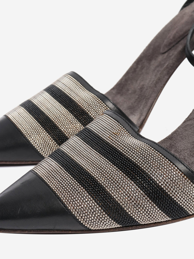 Black leather and sparkly beaded pumps - size EU 38 Heels Brunello Cucinelli 