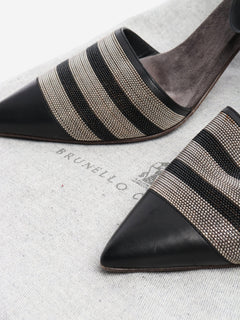 Black leather and sparkly beaded pumps - size EU 38 Heels Brunello Cucinelli 