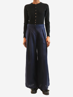 Navy linen wide-leg trousers - size UK 8 Trousers Andres Otalora 