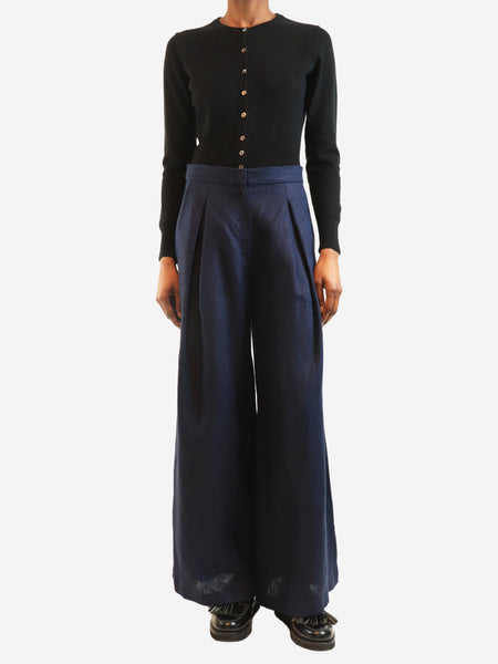 Navy linen wide-leg trousers - size UK 8 alternate image