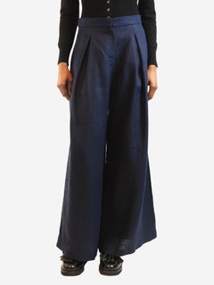 Navy linen wide-leg trousers - size UK 8 Trousers Andres Otalora 