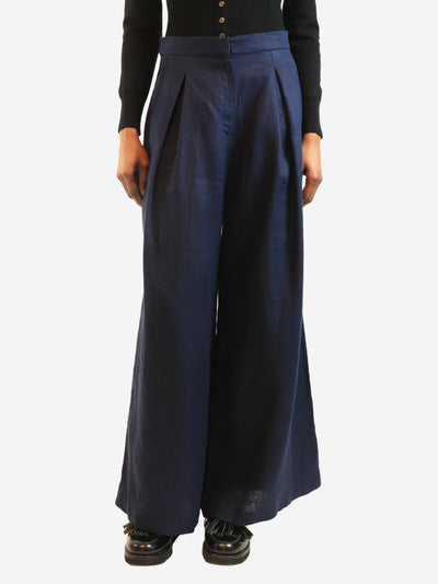 Navy linen wide-leg trousers - size UK 8 Trousers Andres Otalora 