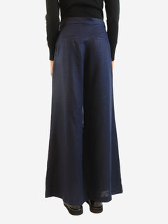 Navy linen wide-leg trousers - size UK 8 Trousers Andres Otalora 