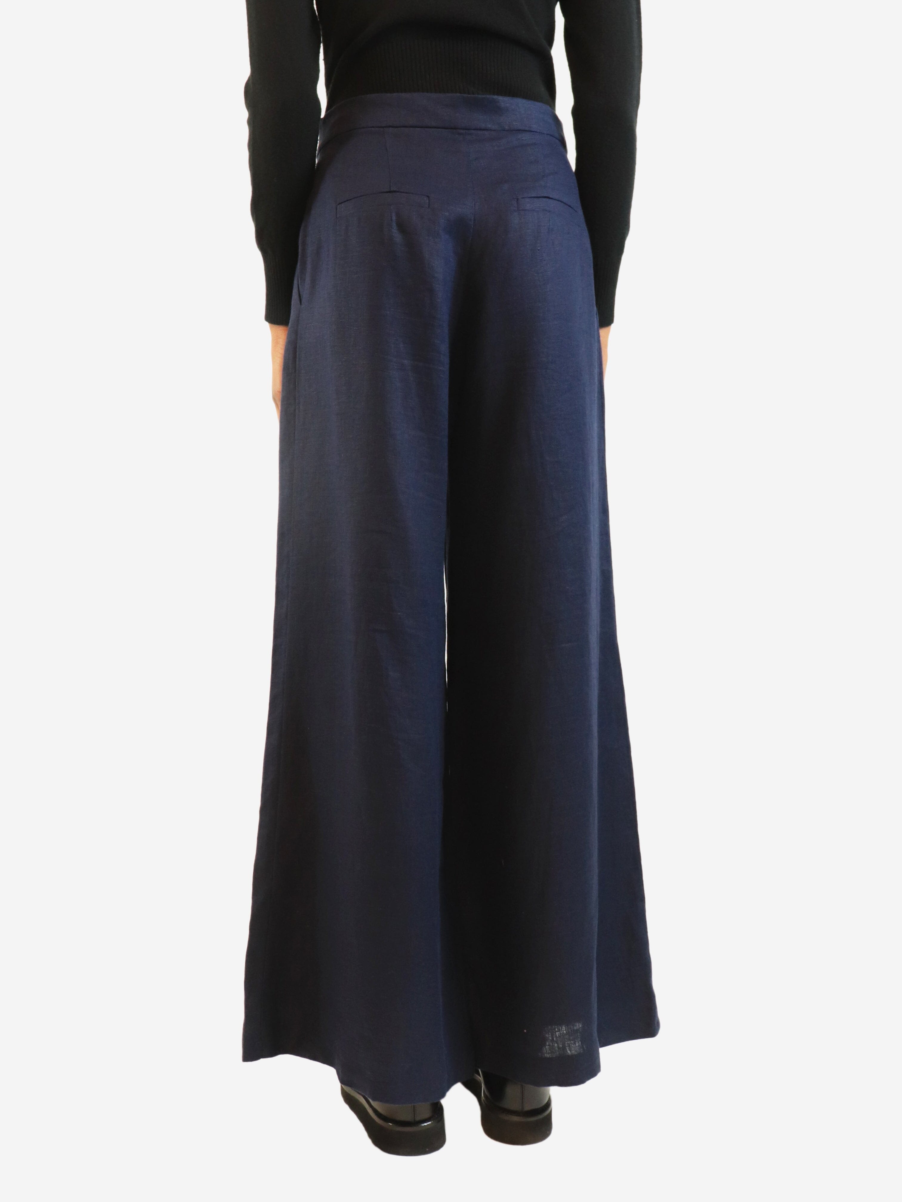 Navy linen wide-leg trousers - size UK 8 Trousers Andres Otalora 