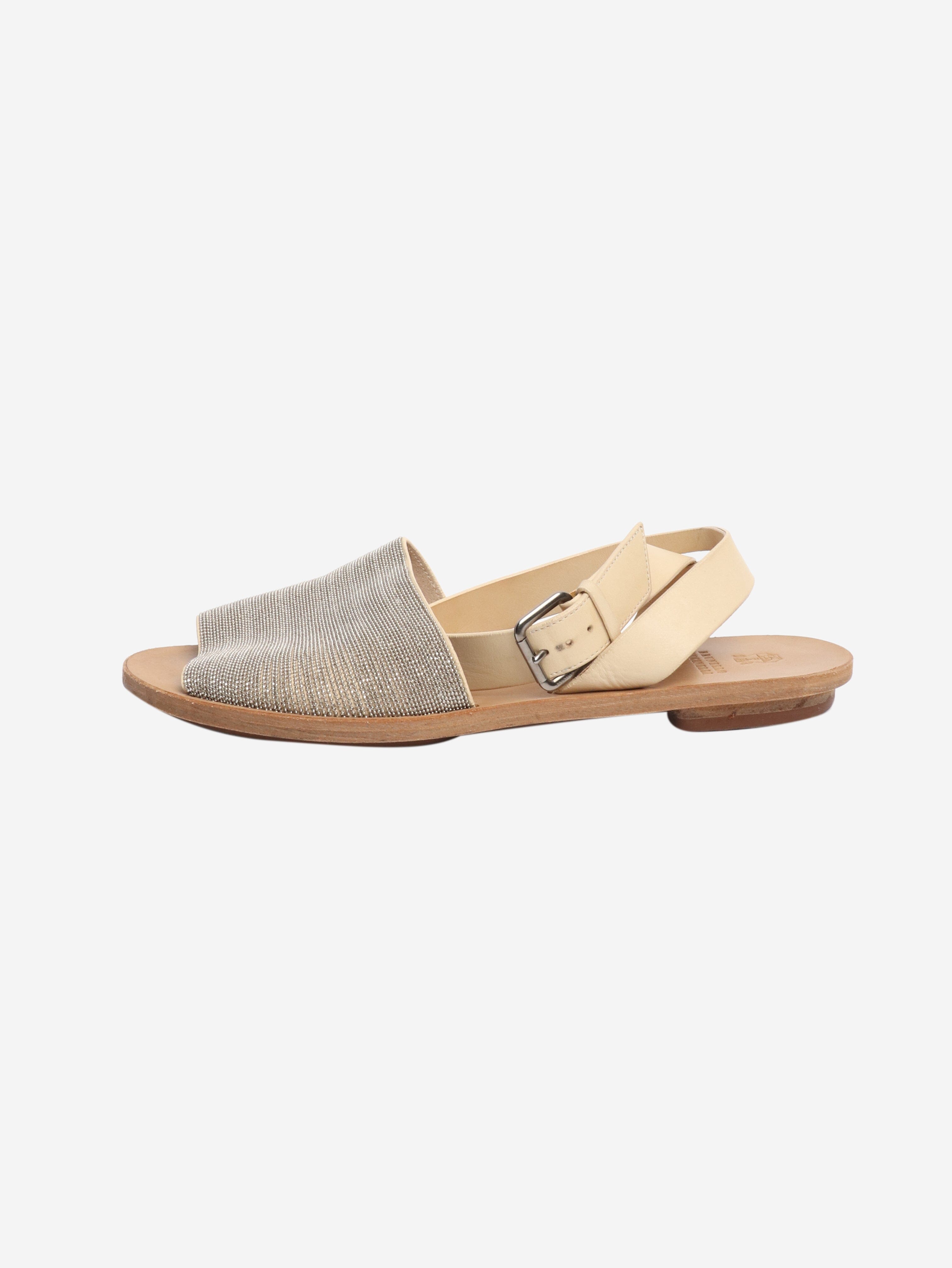 Neutral diamante sandals - size EU 37 Flat Sandals Brunello Cucinelli 