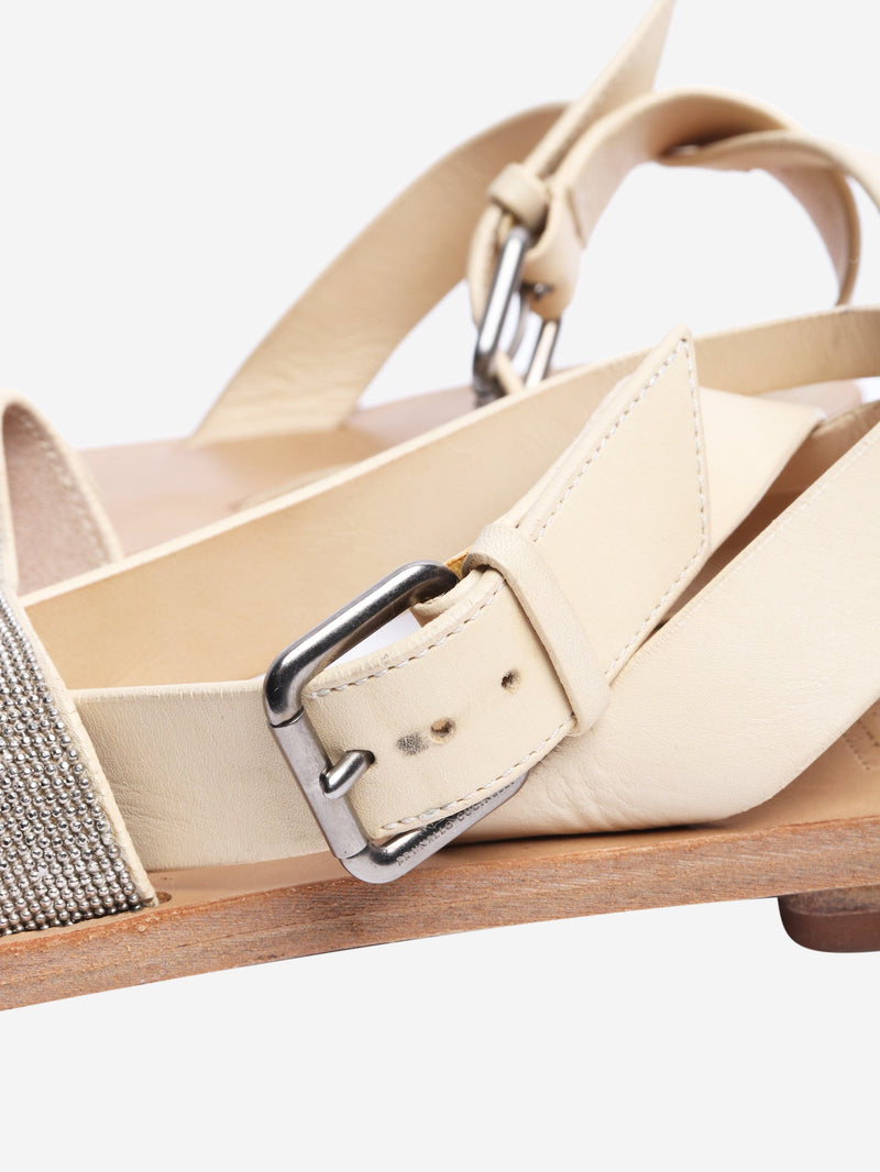 Neutral diamante sandals - size EU 37 Flat Sandals Brunello Cucinelli 