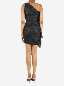 MSGM Black one-shoulder lace ruffle mini dress - size UK 6