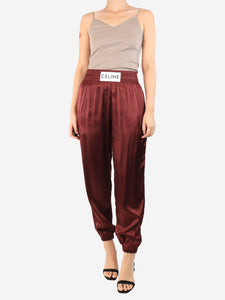 Celine Burgundy satin cuffed pants - size UK 8