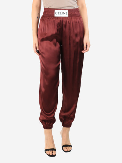 Burgundy satin cuffed pants - size UK 8 Trousers Celine 