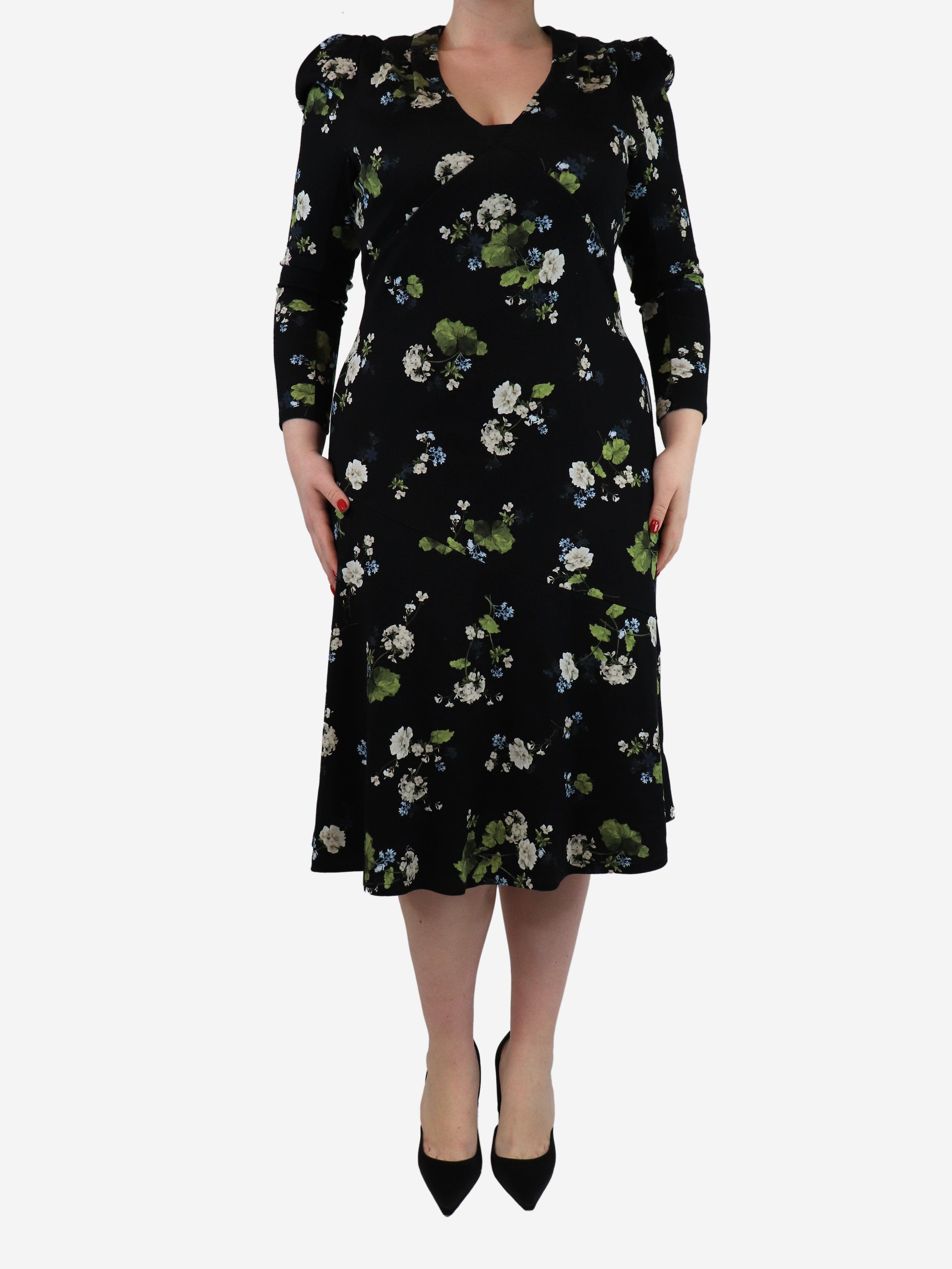 Black floral printed jersey midi dress - size UK 14 Dresses Erdem 
