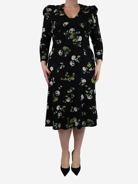 Black floral printed jersey midi dress - size UK 14 product image