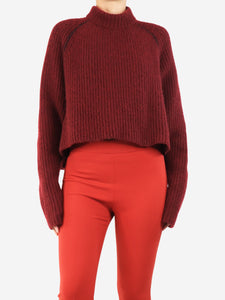 Celine Burgundy ribbed cashmere jumper - size S