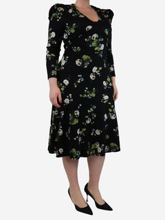 Black floral printed jersey midi dress - size UK 14 Dresses Erdem 