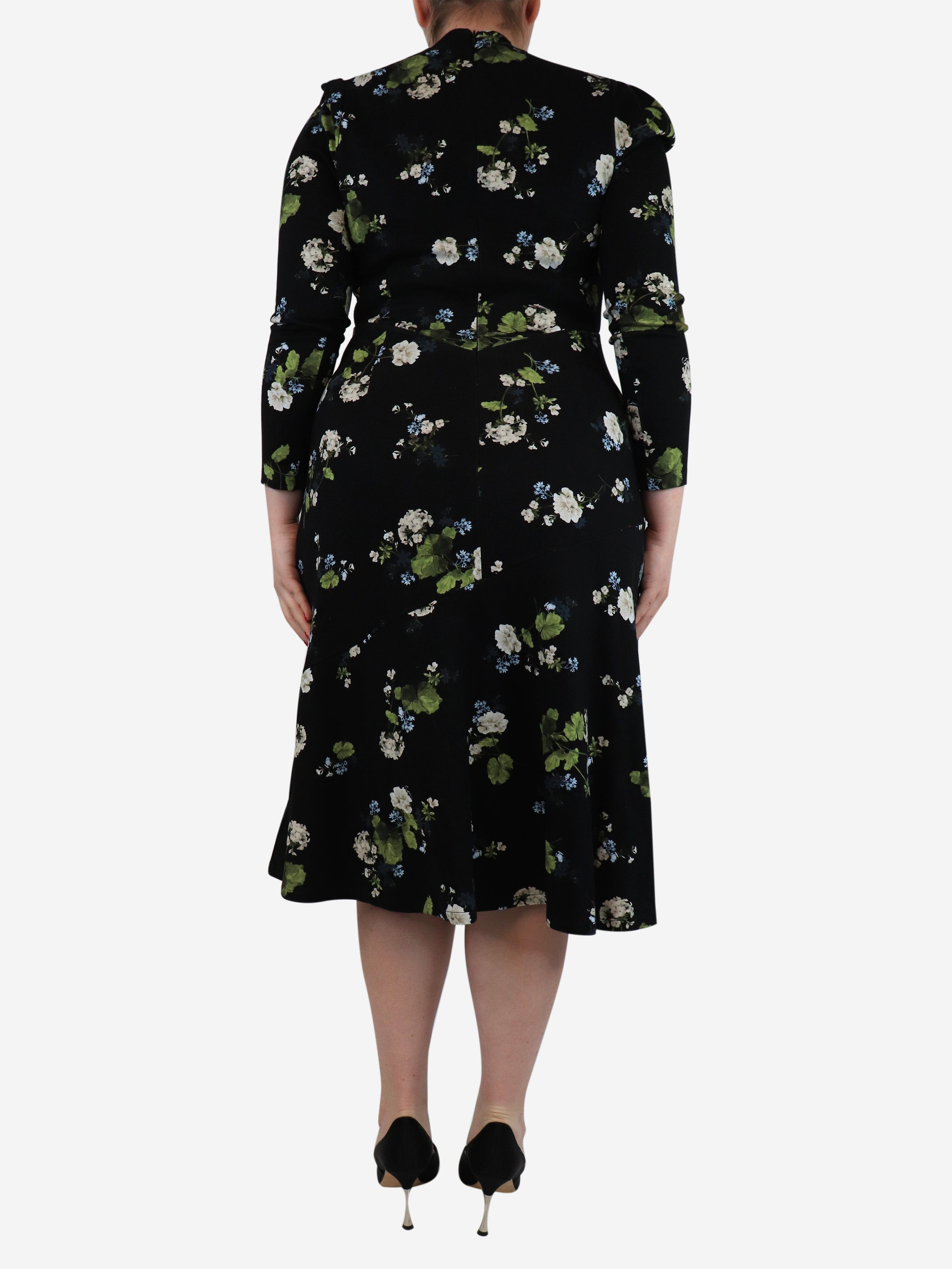 Black floral printed jersey midi dress - size UK 14 Dresses Erdem 