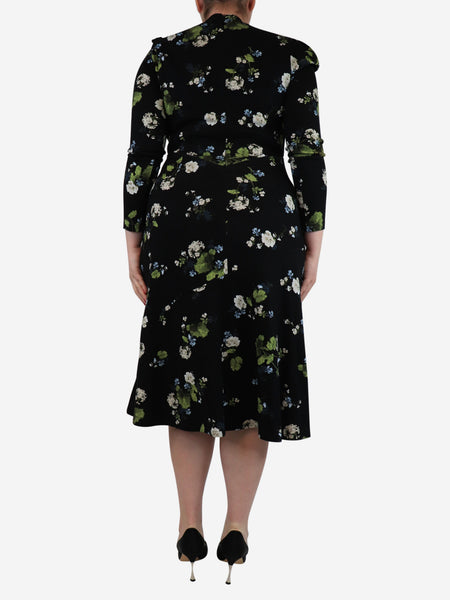 Black floral printed jersey midi dress - size UK 14 alternate image
