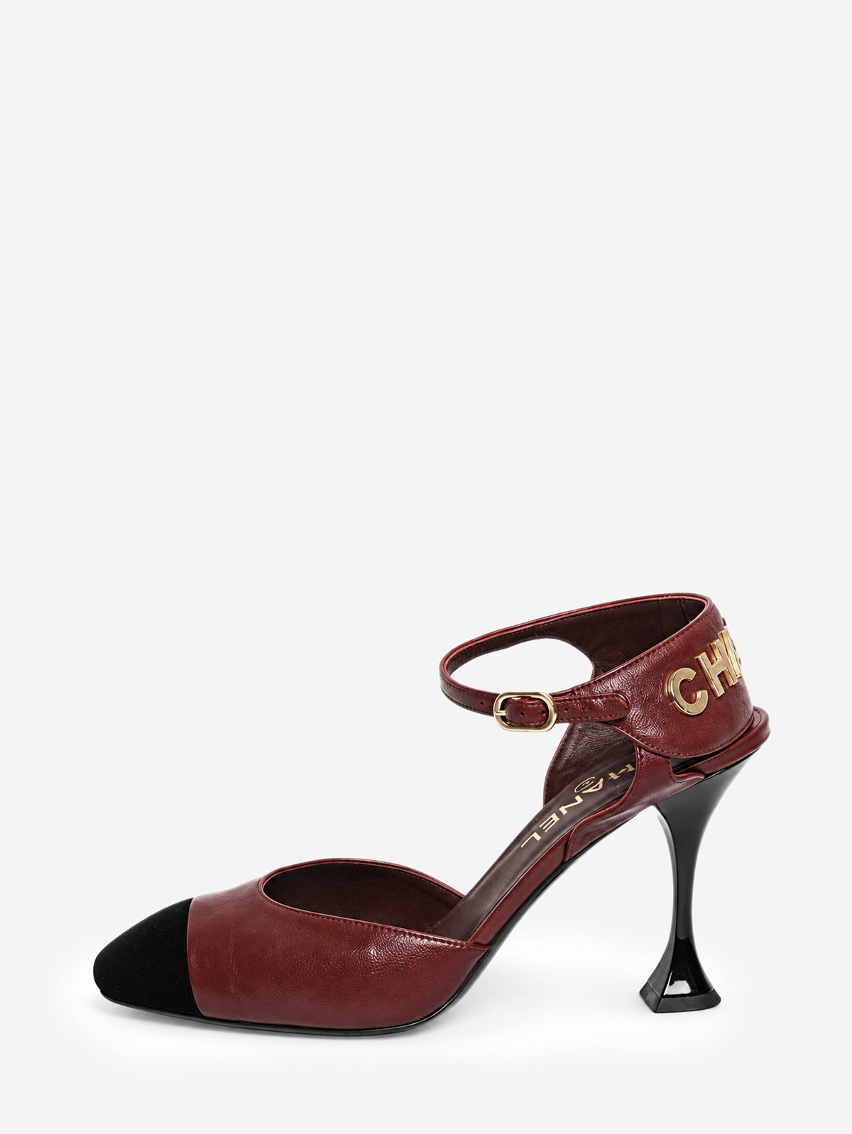 Burgundy leather and velvet cap-toe Mary Jane pumps - size EU 39 Heels Chanel 