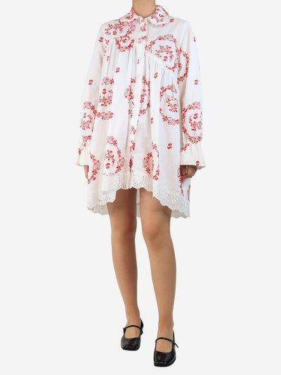 White and red floral embroidered shirt dress - size UK 10 Dresses Simone Rocha 