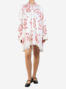 Simone Rocha White and red floral embroidered shirt dress - size UK 10