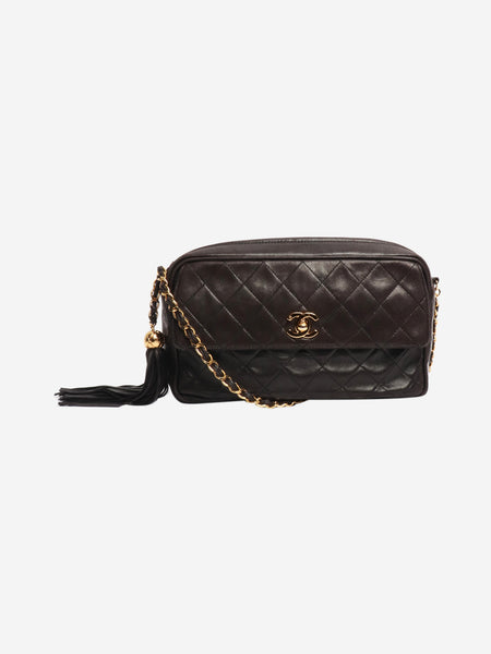 Dark brown vintage 1994 lambskin-quilted tassel bag product image