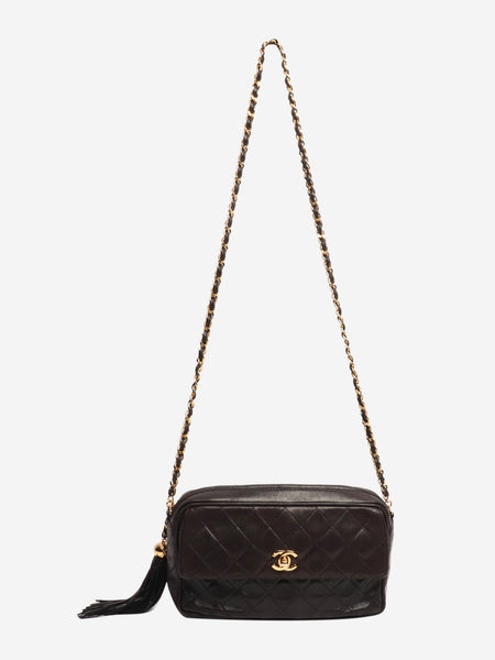 Dark brown vintage 1994 lambskin-quilted tassel bag alternate image