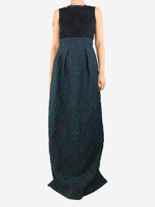 Erdem Navy blue and green floral jacquard and lace maxi dress - size UK 10