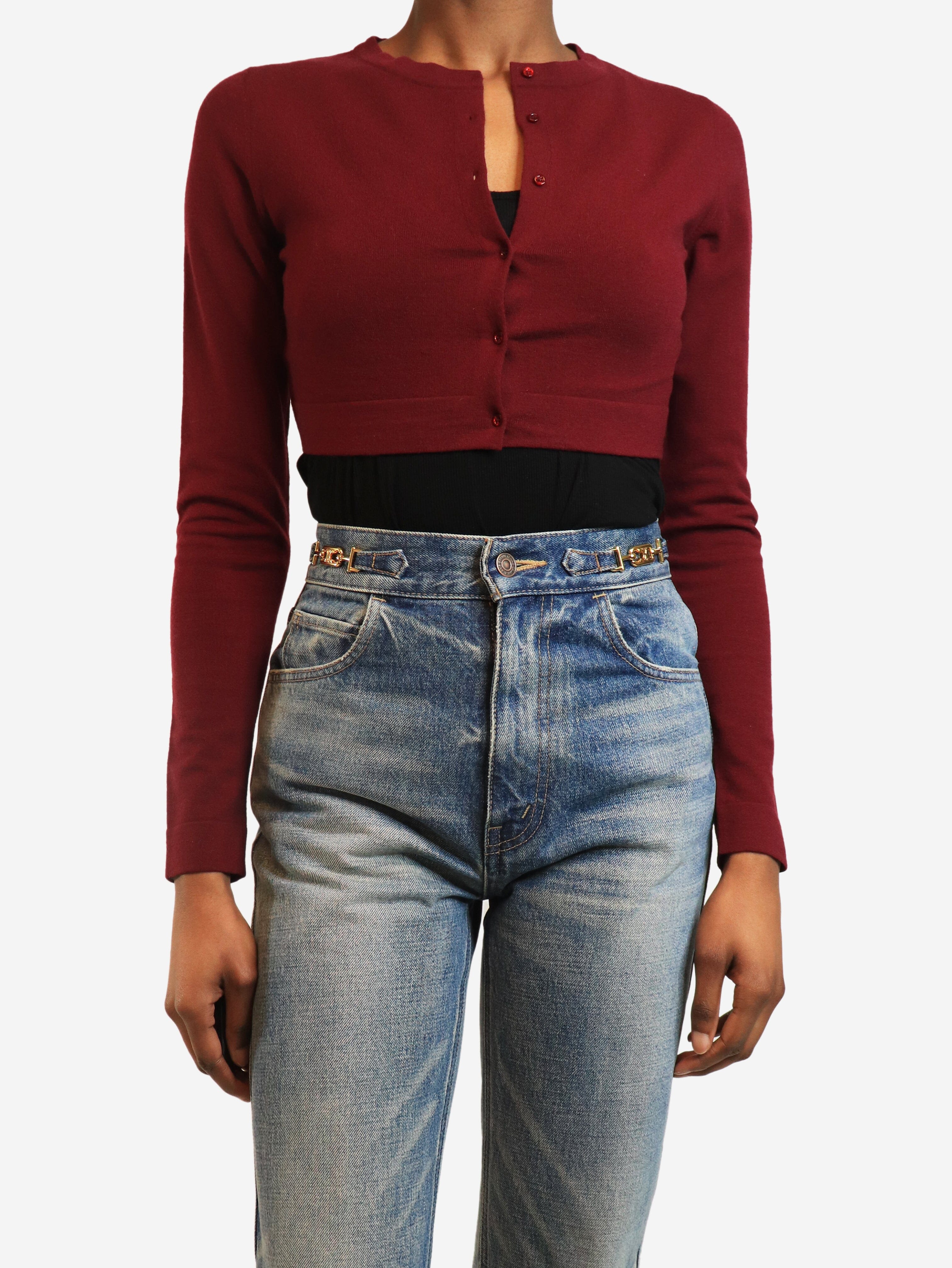 Redcurrant cropped wool cardigan - size UK 8 Knitwear Alaia 